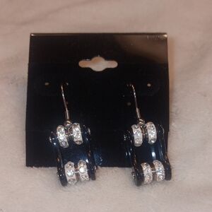Stainless Steel Black and Silver Motorcycle Chain Dangle Earrings